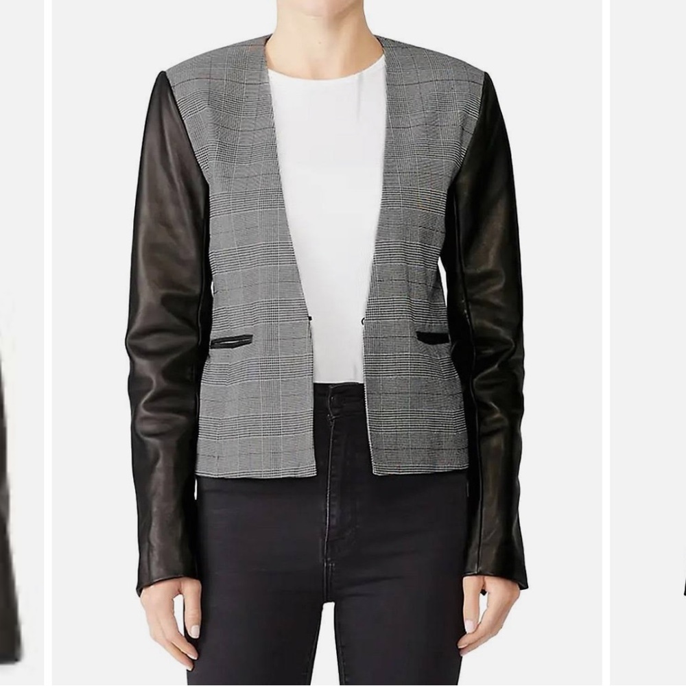 Veda Leather Sleeve Smoke Blazer Jacket Sz M